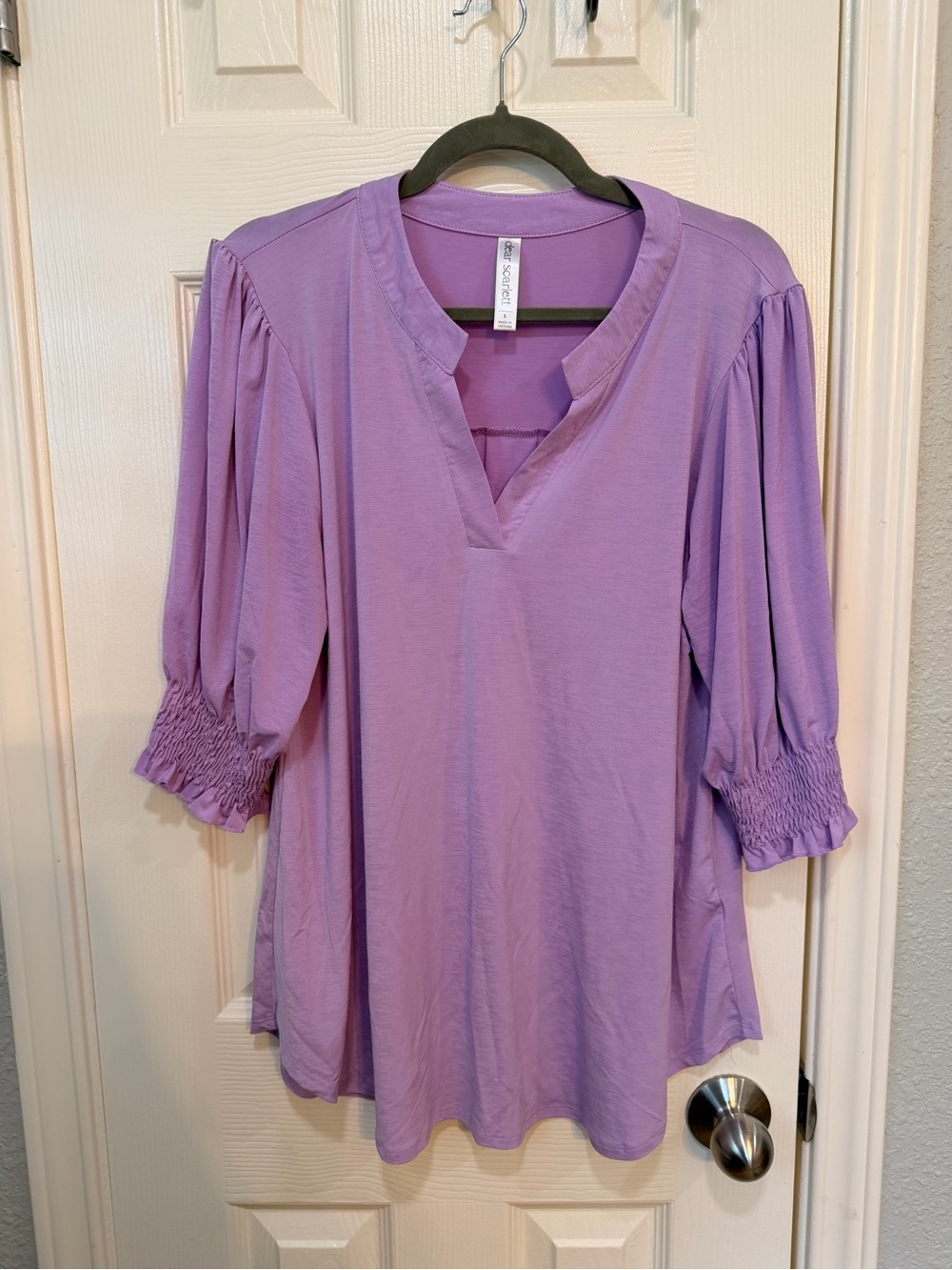 Light Purple Smocked-Sleeve Women's Top